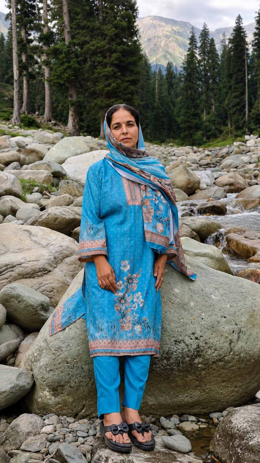 Jameela Akhter amidst the mountains and pine forests, 06 July 2025